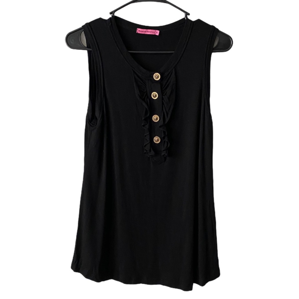 Maternal America Black Ruffle Front Tank Medium - Picture 6 of 6